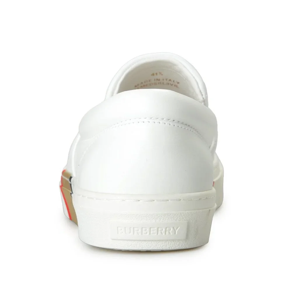 Burberry Men's Thompson Optic White 100% Leather Low Top Trainers Slip On Shoes - Picture 3 of 8